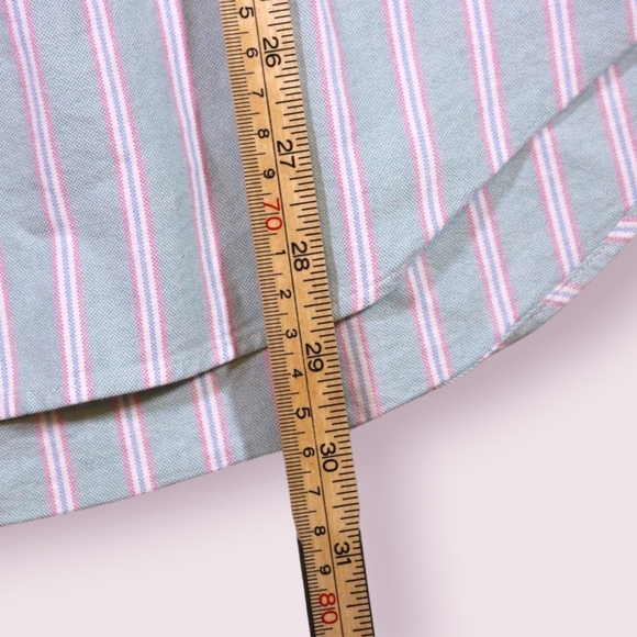 Polo Ralph Lauren Thick Button Up Down Front White Shirt Teal Strip Size 16 - 32 - Picture 6 of 8